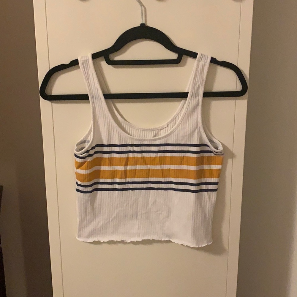 pacsun white tank with blue and yellow strips